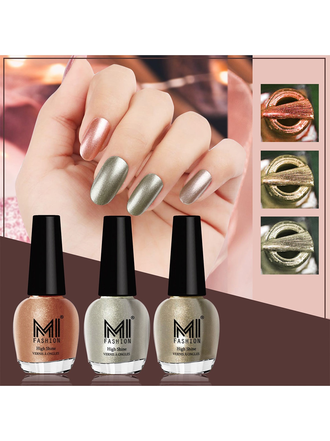 MI FASHION Set of 3 Vernis A Ongles High Shine Long Lasting Shimmer Nail Paint - 12ml each, Olive
MI FASHION Set of 3 Vernis A Ongles High Shine Long Lasting Shimmer Nail Paint - 12ml each, Olive