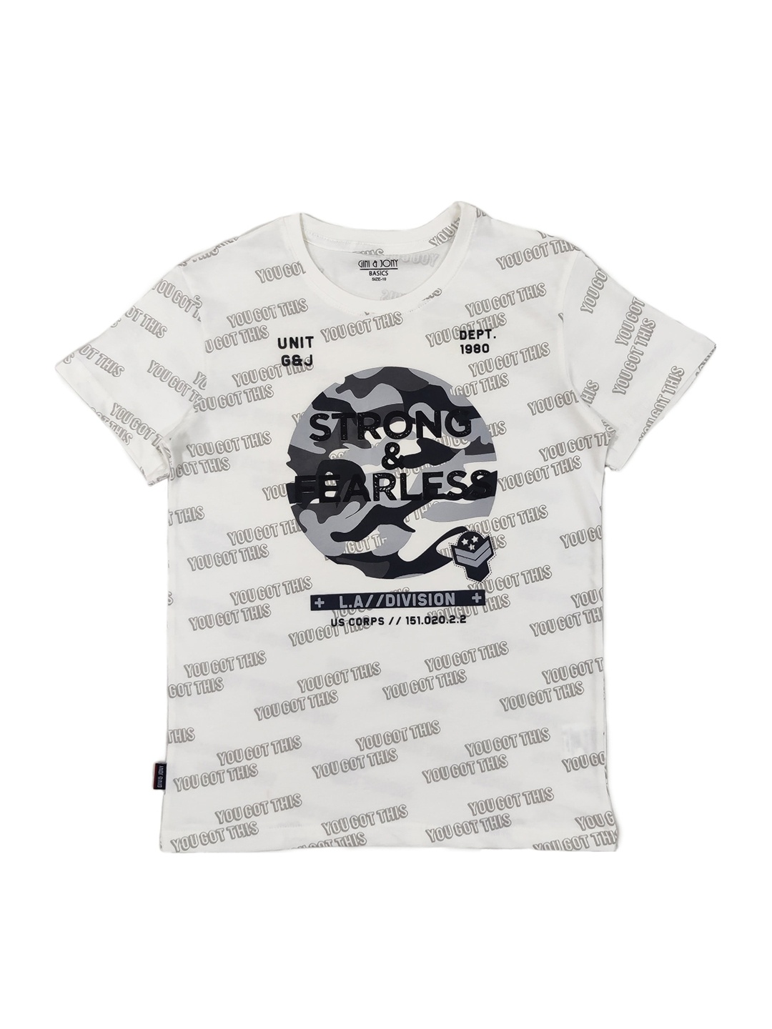 Gini and Jony Boys Printed Cotton T-shirt, White