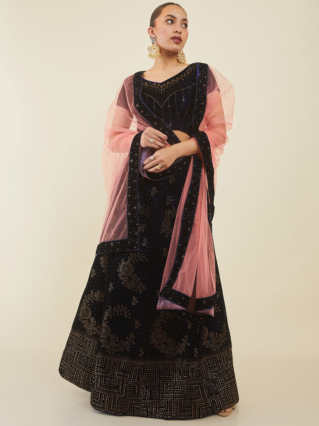 Soch Embellished Beads and Stones Unstitched Lehenga & Blouse With Dupatta, Navy blue
Soch Embellished Beads and Stones Unstitched Lehenga & Blouse With Dupatta, Navy blue