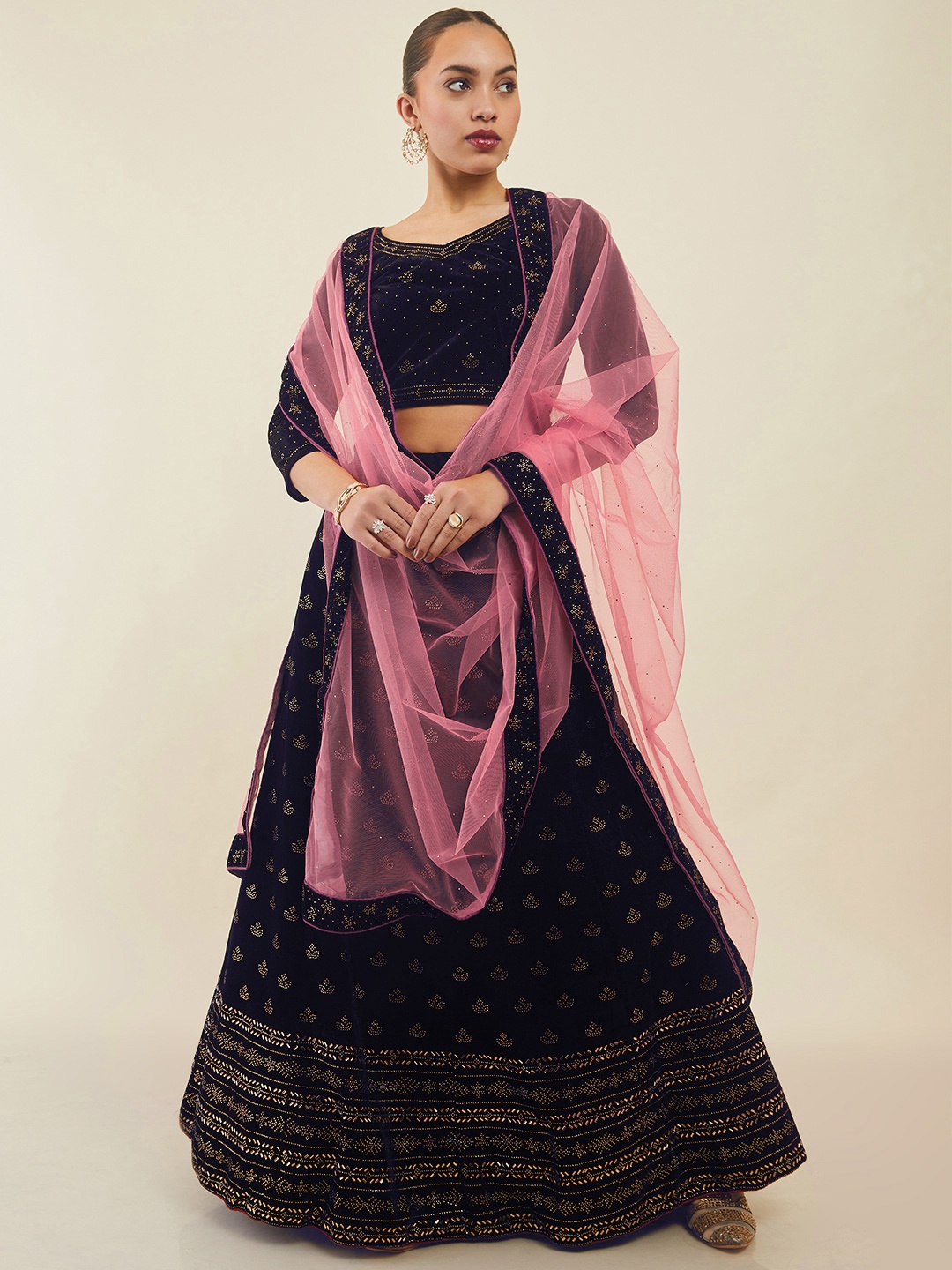 Soch Embellished Beads and Stones Unstitched Lehenga & Blouse With Dupatta, Navy blue
Soch Embellished Beads and Stones Unstitched Lehenga & Blouse With Dupatta, Navy blue