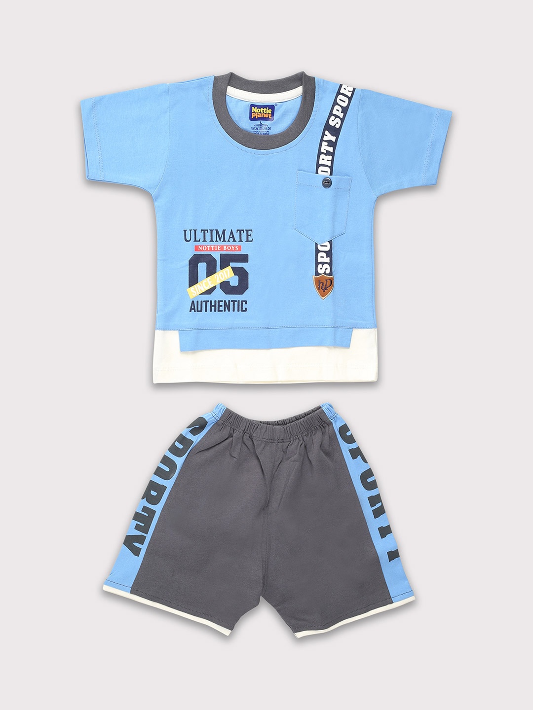 Nottie Planet Boys Printed Pure Cotton Round Neck T-shirt with Shorts, Turquoise blue
Nottie Planet Boys Printed Pure Cotton Round Neck T-shirt with Shorts, Turquoise blue