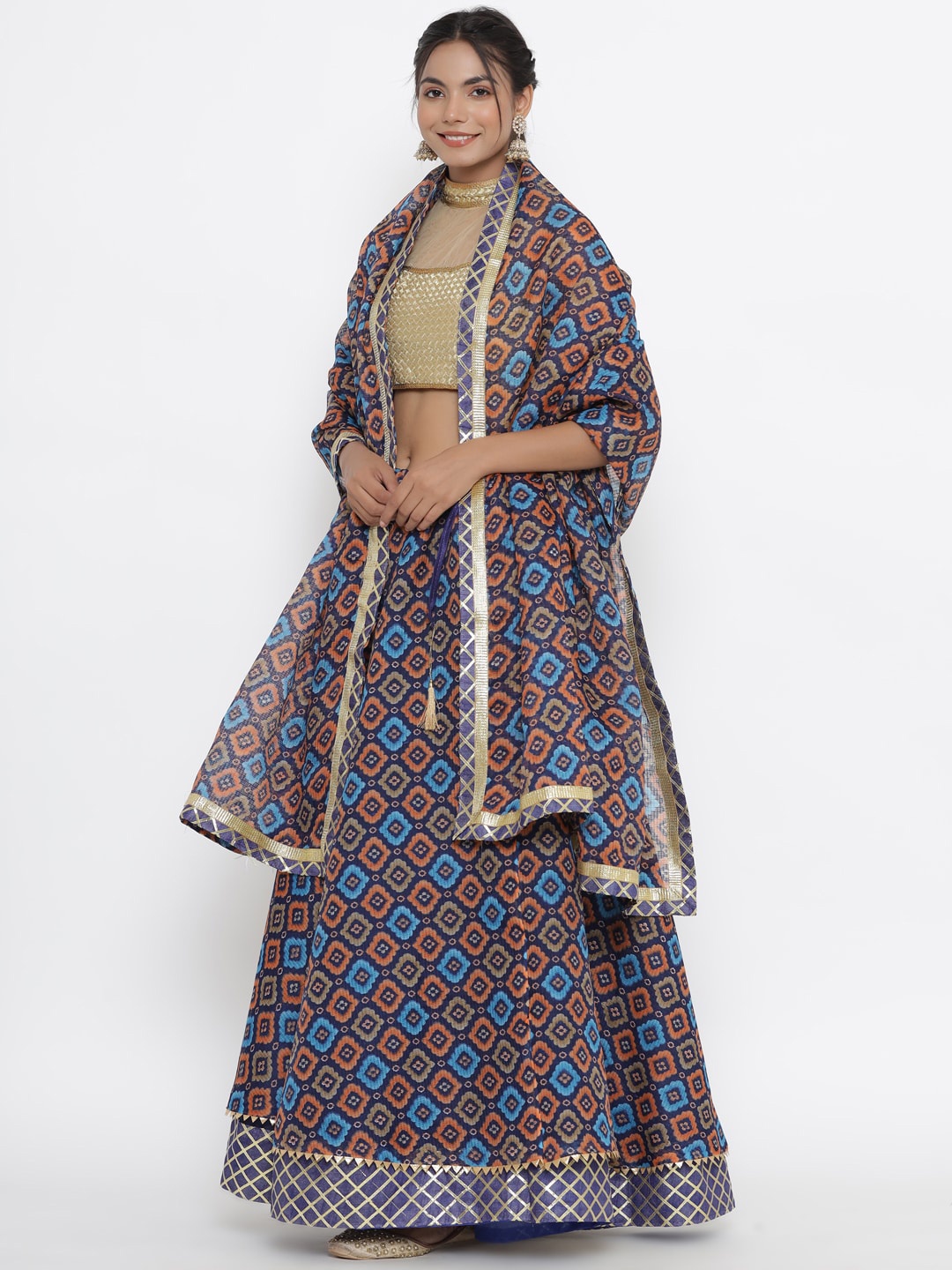 Kesarya Embellished Khari Print Ready to Wear Lehenga & Unstitched Blouse With Dupatta, Blue
Kesarya Embellished Khari Print Ready to Wear Lehenga & Unstitched Blouse With Dupatta, Blue