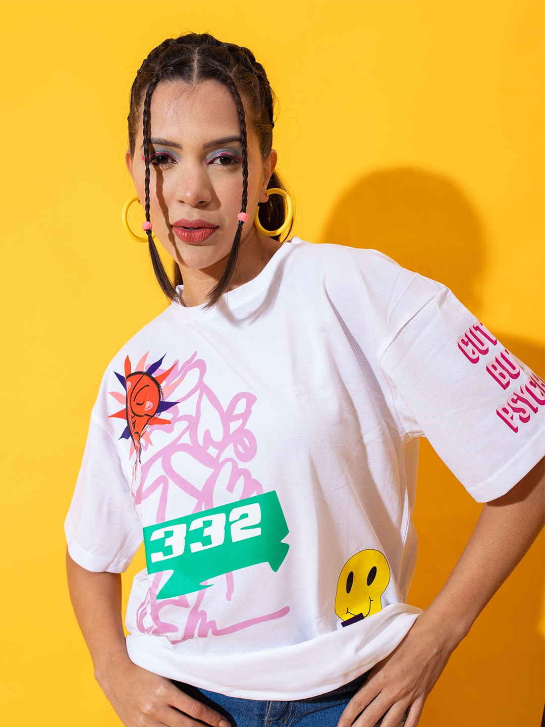 Stylecast X Hersheinbox Women Printed Drop Shoulder Sleeves Pure Cotton Boxy T-shirt, White
Stylecast X Hersheinbox Women Printed Drop Shoulder Sleeves Pure Cotton Boxy T-shirt, White