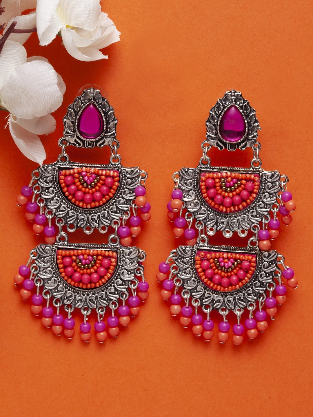 Moedbuille Silver Plated Contemporary Oxidised Stone Beaded Chandbalis Earrings, Pink
Moedbuille Silver Plated Contemporary Oxidised Stone Beaded Chandbalis Earrings, Pink
