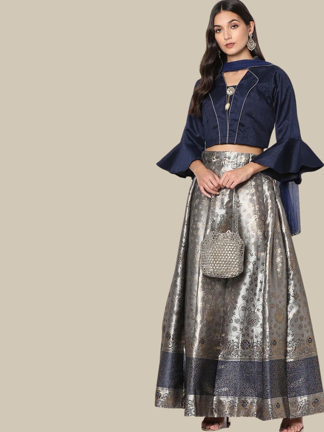 Chhabra 555 Made to Measure Banarasi Brocade Lehenga With Bell-Sleeved Choli & Dupatta, Blue
Chhabra 555 Made to Measure Banarasi Brocade Lehenga With Bell-Sleeved Choli & Dupatta, Blue