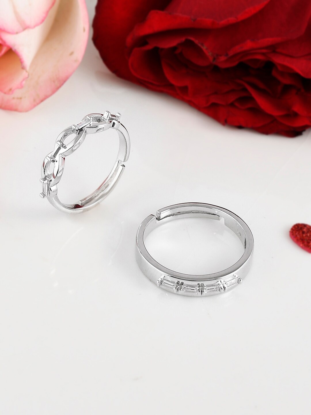 Studio Voylla Set Of 2 925 Sterling Silver Rhodium-Plated CZ-Studded Adjustable Finger Ring
Studio Voylla Set Of 2 925 Sterling Silver Rhodium-Plated CZ-Studded Adjustable Finger Ring