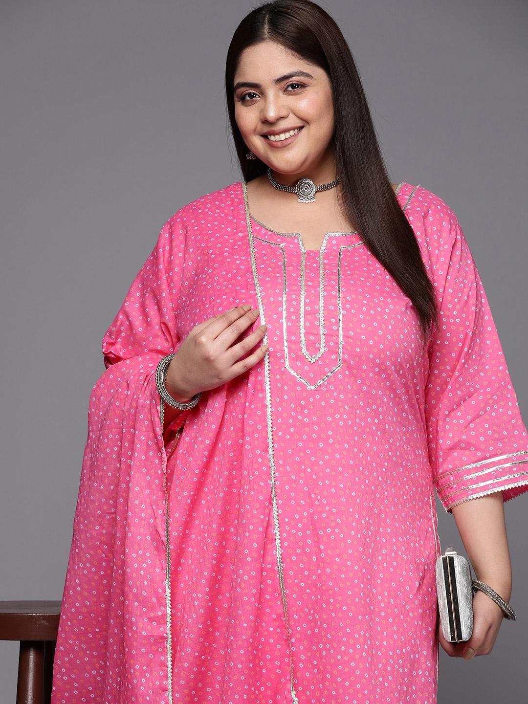 EXTRA LOVE BY LIBAS Plus Size Bandhani Printed Gotta Patti Pure Cotton Kurta Set, Pink
EXTRA LOVE BY LIBAS Plus Size Bandhani Printed Gotta Patti Pure Cotton Kurta Set, Pink