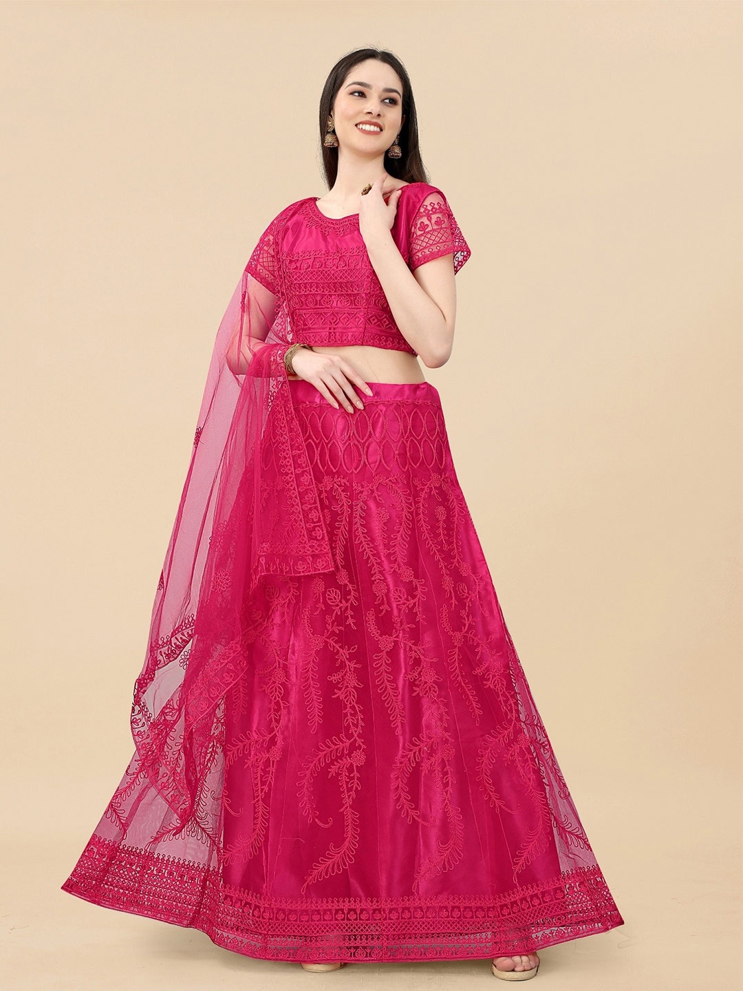 APNISHA Embroidered Thread Work Semi-Stitched Lehenga & Unstitched Blouse With Dupatta, Magenta
APNISHA Embroidered Thread Work Semi-Stitched Lehenga & Unstitched Blouse With Dupatta, Magenta
