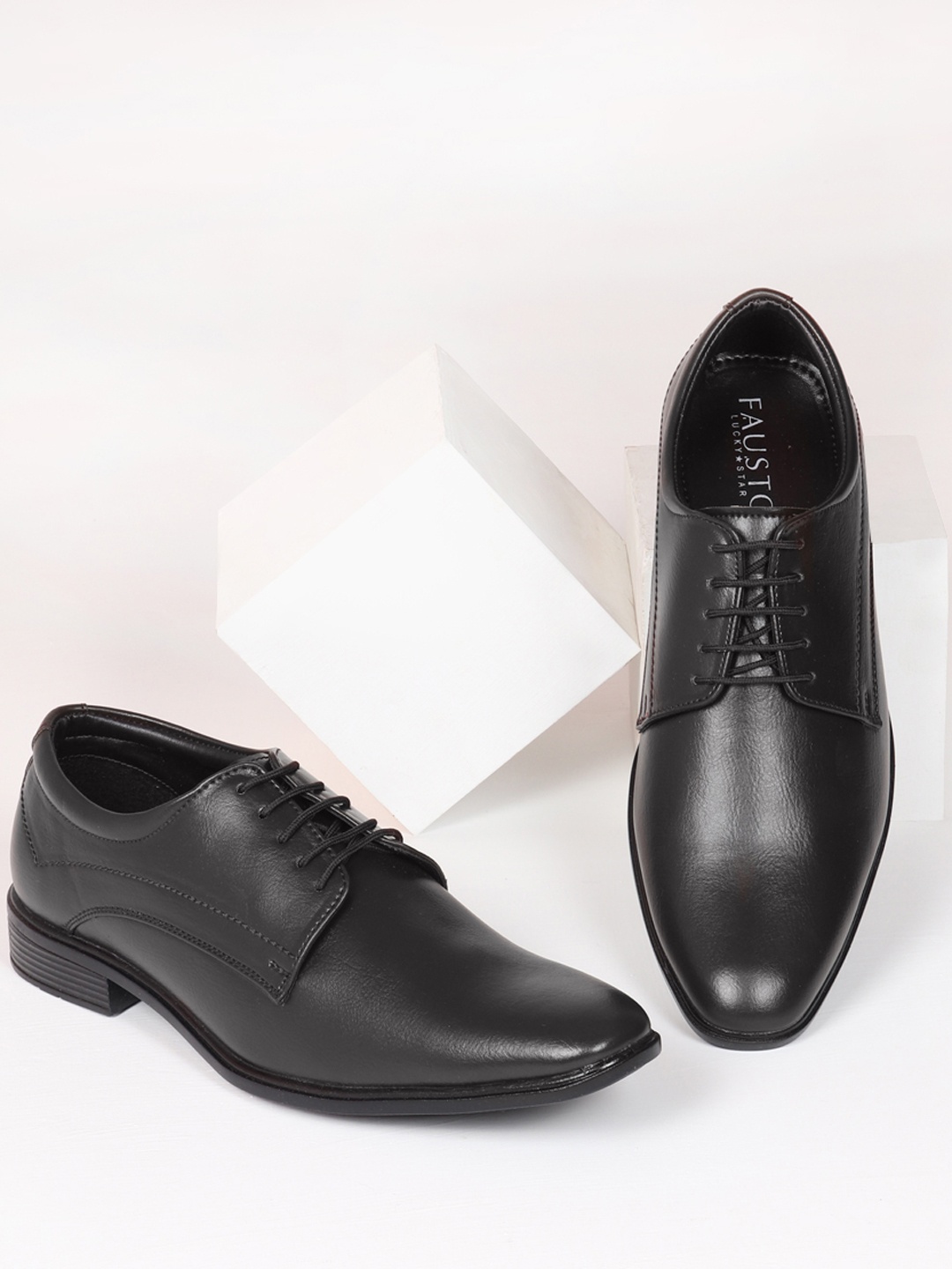 FAUSTO Men Formal Lace Up Derbys Shoes, Black