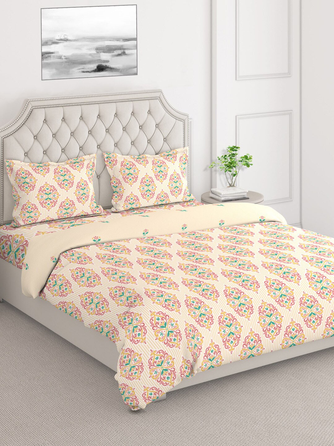 Layers DuroCount White & Yellow Ethnic Motifs Printed Superfine Double Queen Bedding Set
Layers DuroCount White & Yellow Ethnic Motifs Printed Superfine Double Queen Bedding Set