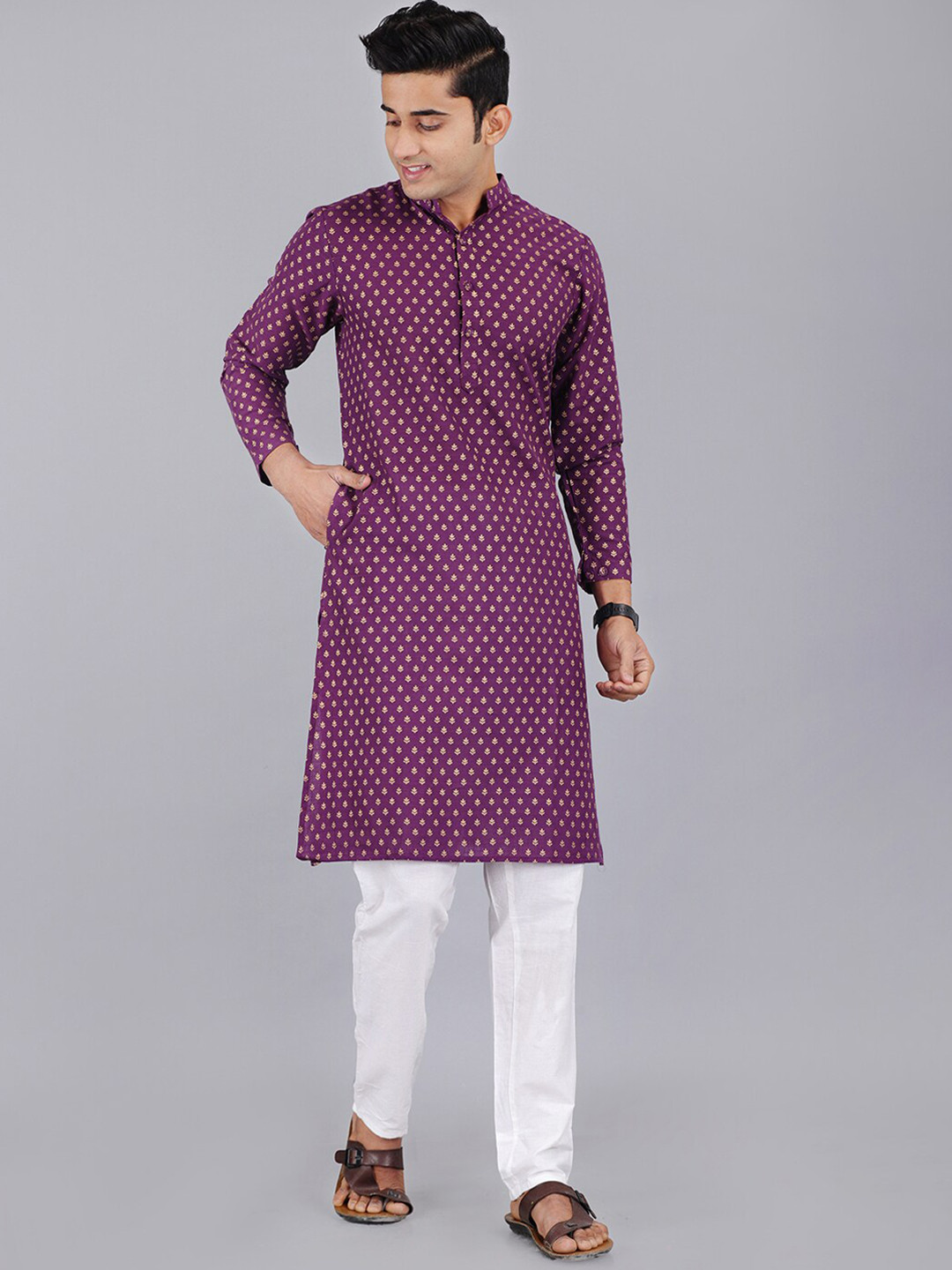 ORTANGE Ethnic Motif Printed Mandarin Collar Pure Cotton Kurta with Trousers, Purple
ORTANGE Ethnic Motif Printed Mandarin Collar Pure Cotton Kurta with Trousers, Purple