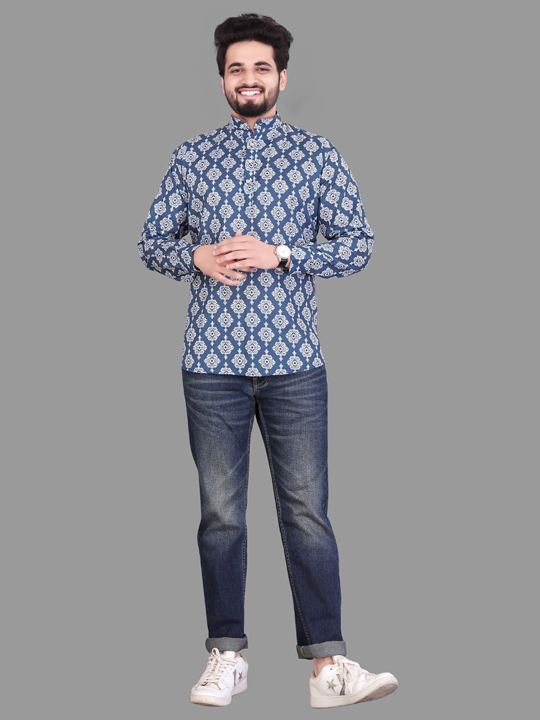 Fashion FRICKS Men Classic Ethnic Printed Mandarin Collar Casual Cotton Shirt, Navy blue
Fashion FRICKS Men Classic Ethnic Printed Mandarin Collar Casual Cotton Shirt, Navy blue