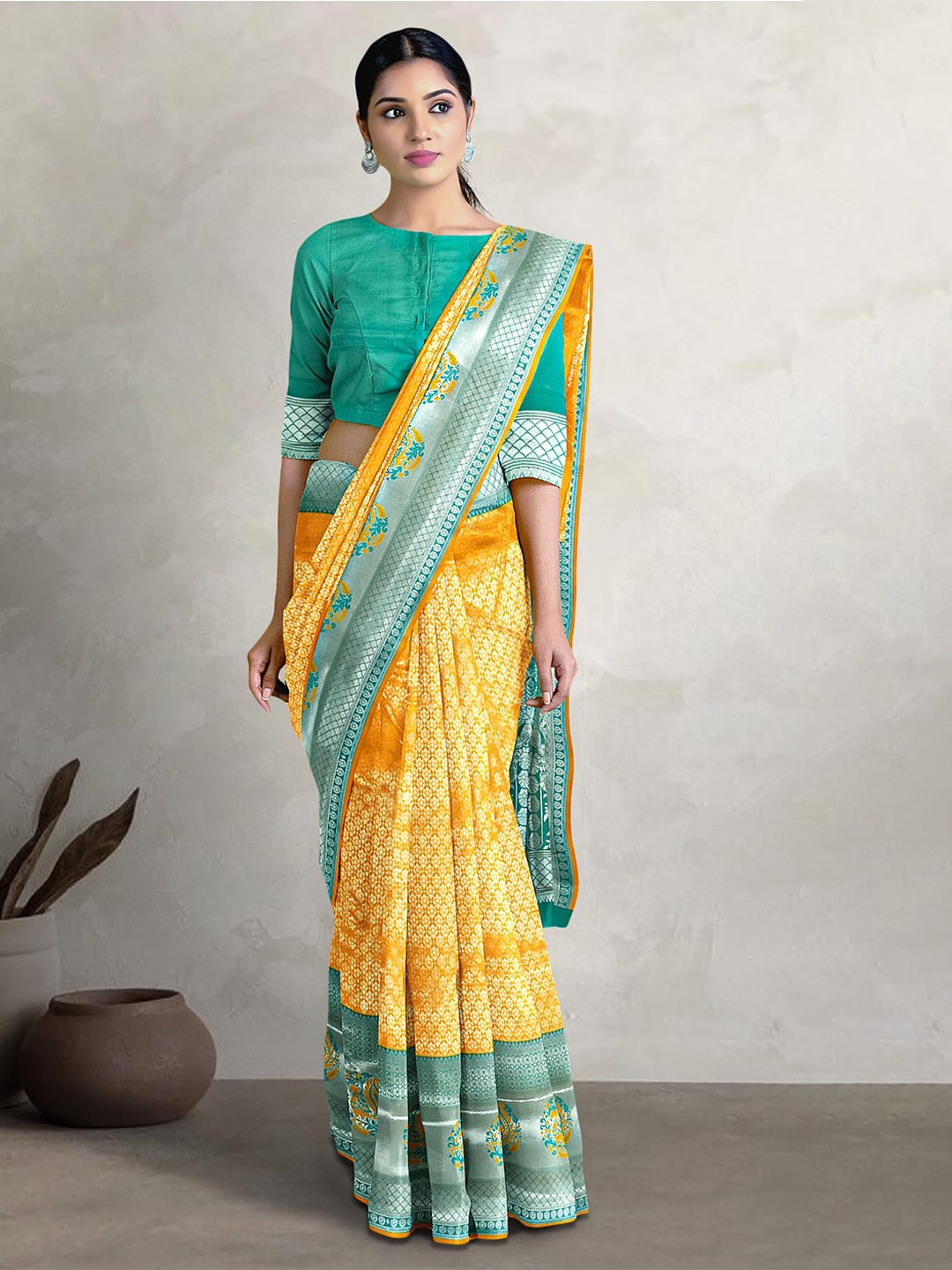 Kalamandir Woven Design Zari Saree, Yellow