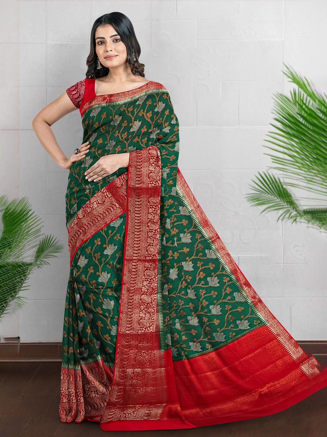 Kalamandir Woven Design Zari Saree, Green