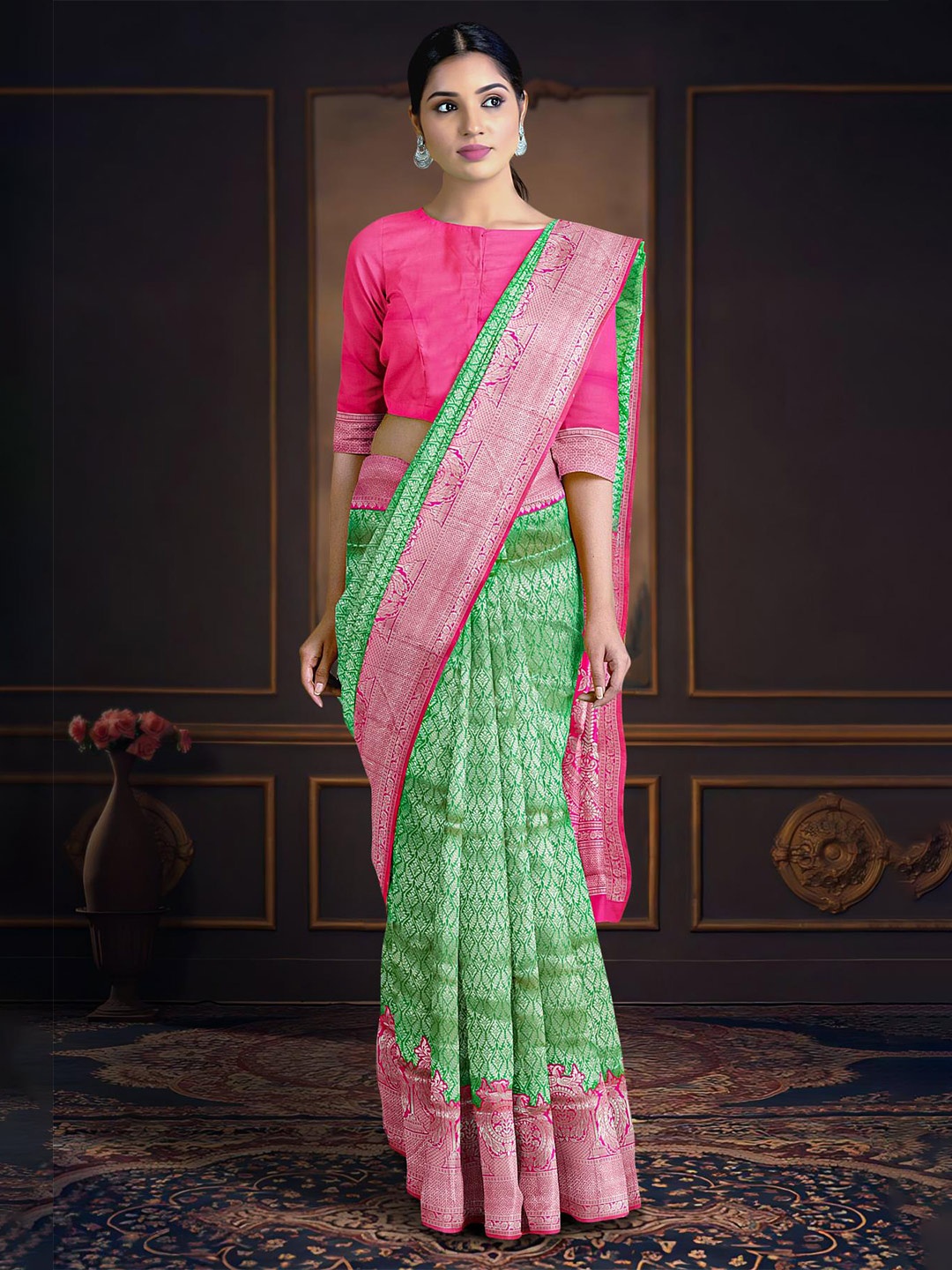 Kalamandir Woven Design Zari Saree, Green