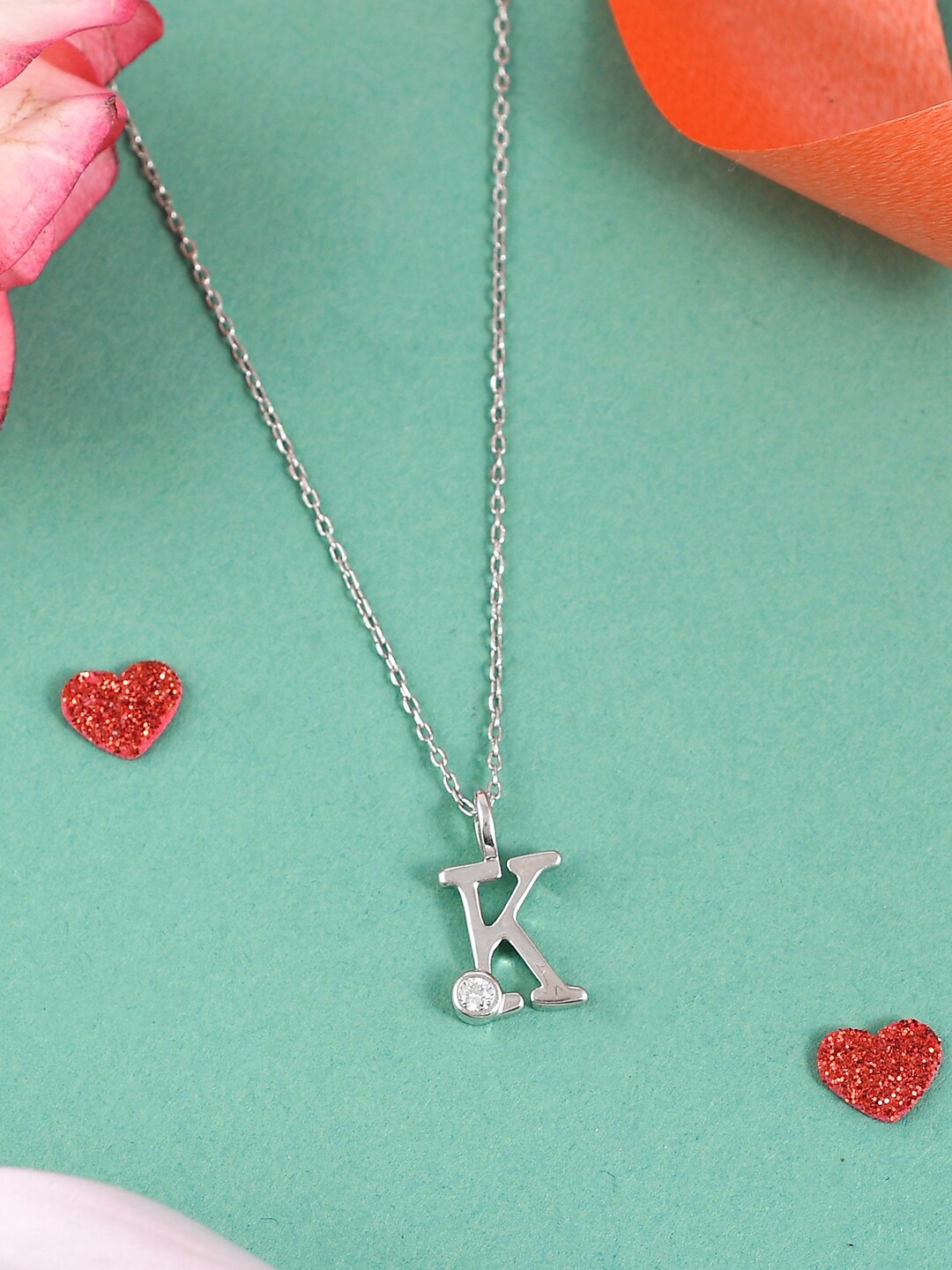 Studio Voylla 925 Sterling Silver Rhodium-Plated CZ Studded Alphabet K Pendant with Chain
Studio Voylla 925 Sterling Silver Rhodium-Plated CZ Studded Alphabet K Pendant with Chain