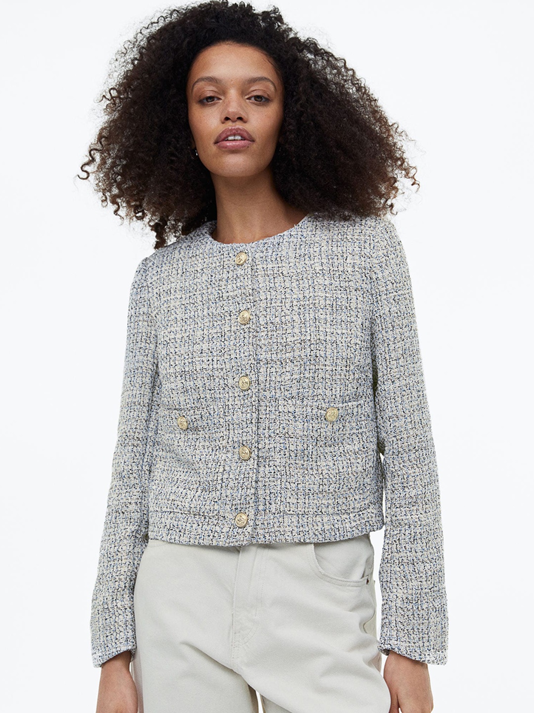 H&M Women Boucl Jacket, Beige