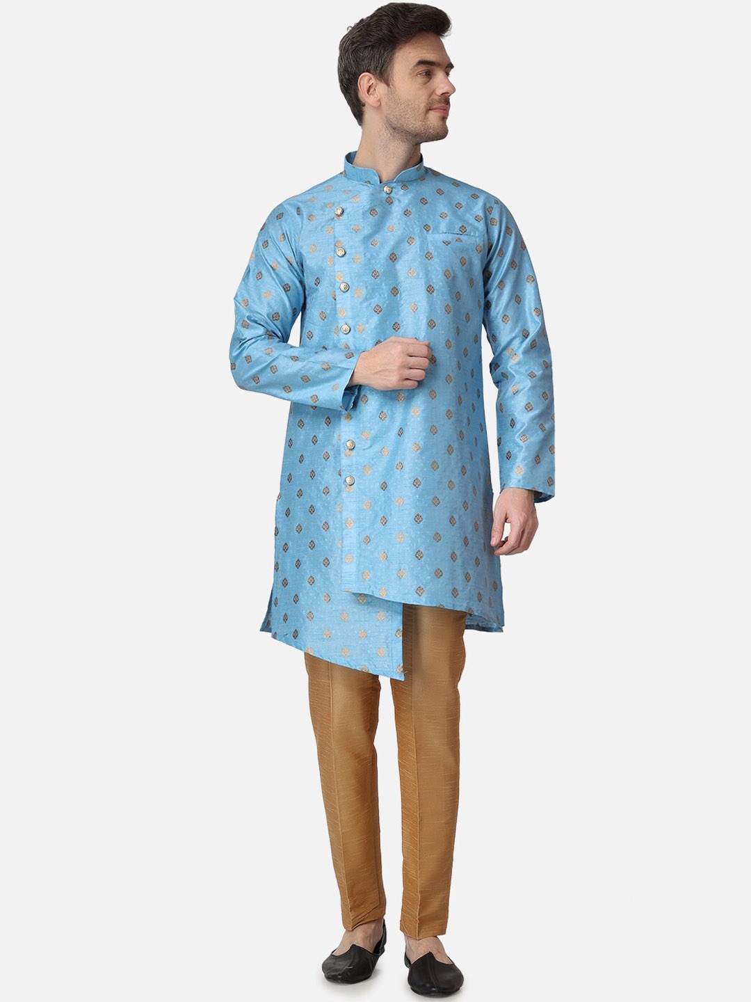 ROYAL KURTA Ethnic Motif Printed Mandarin Collar Silk Kurti with Pyjamas, Turquoise blue
ROYAL KURTA Ethnic Motif Printed Mandarin Collar Silk Kurti with Pyjamas, Turquoise blue