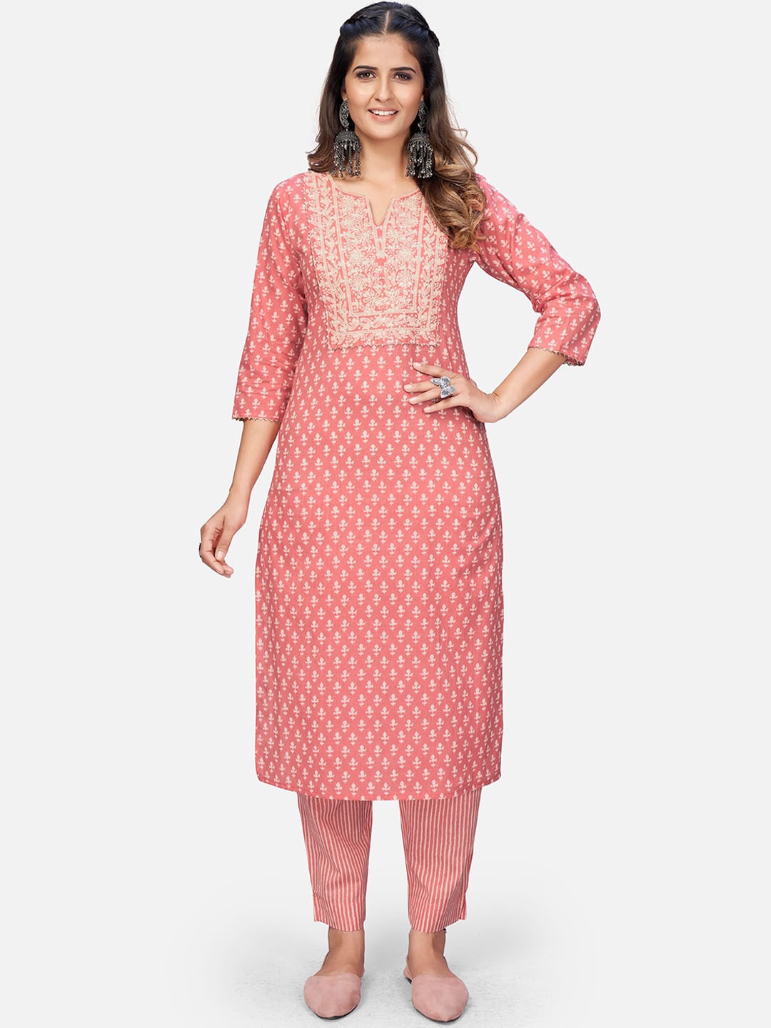Vbuyz Notched Neck Ethnic Motifs Printed Sequinned Pure Cotton Kurta & Trousers, Peach
Vbuyz Notched Neck Ethnic Motifs Printed Sequinned Pure Cotton Kurta & Trousers, Peach