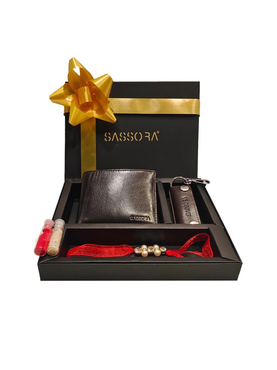 Sassora Men Genuine Leather Wallet, Keychain and Rakhi Combo Accessory Gift Set, Brown
Sassora Men Genuine Leather Wallet, Keychain and Rakhi Combo Accessory Gift Set, Brown