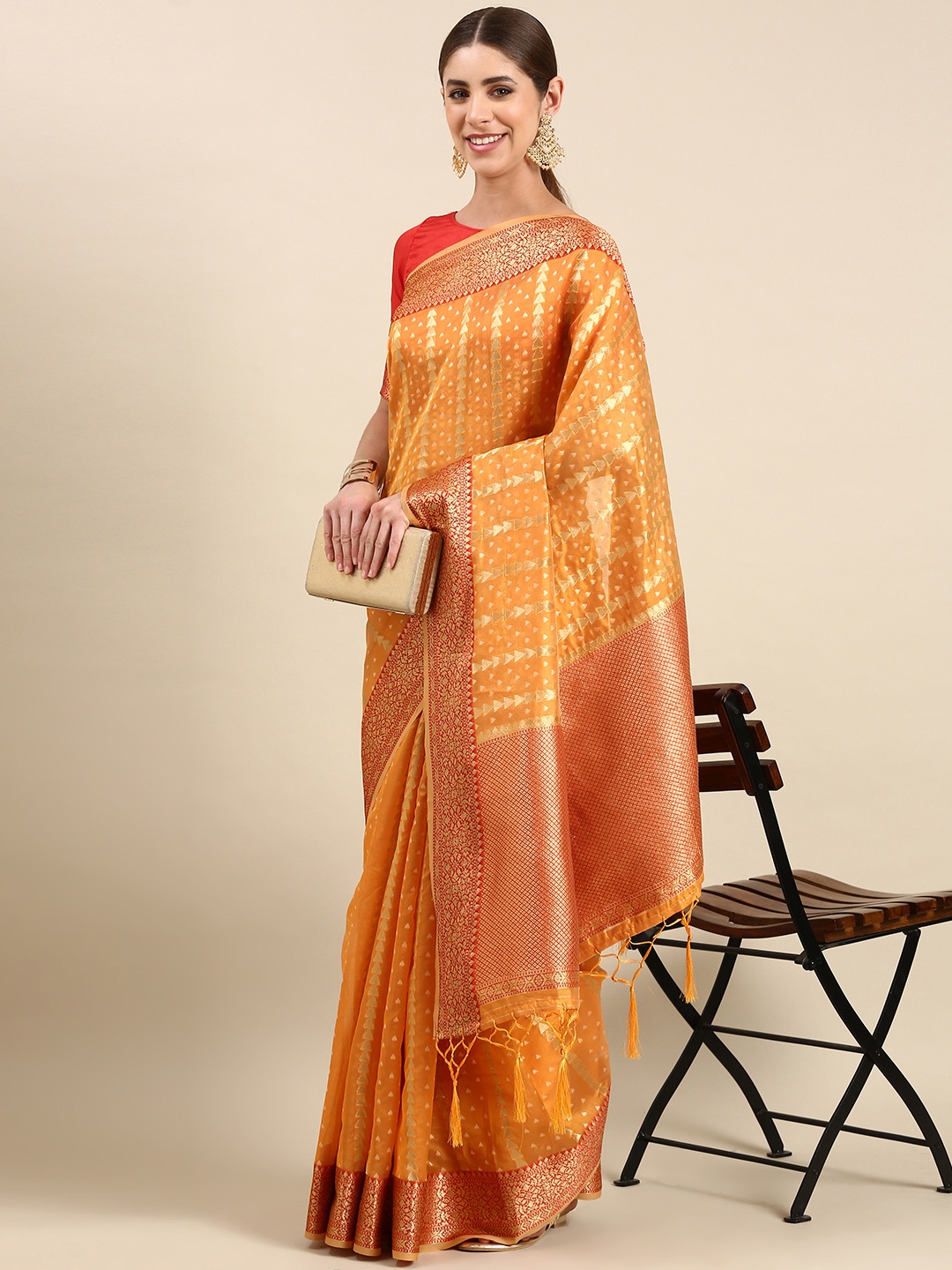 Anouk Woven Design Silk Blend Banarasi Saree, Mustard