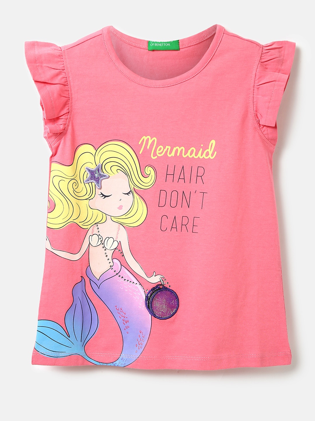 United Colors of Benetton Girls Flutter Sleeves Mermaid Typography Printed Cotton Top, Pink
United Colors of Benetton Girls Flutter Sleeves Mermaid Typography Printed Cotton Top, Pink