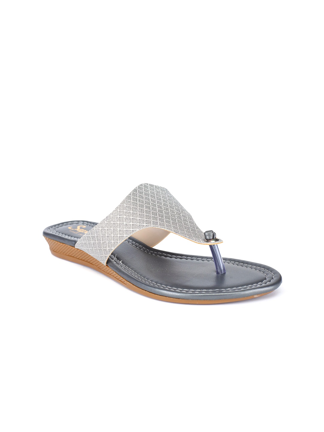 SAPATOS Women Textured T-Strap Heels, Silver