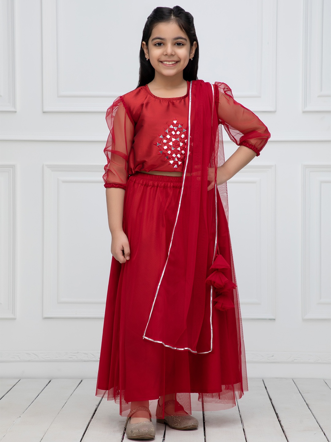 NEUDIS Girls Embroidered Mirror Work Ready to Wear Lehenga & Blouse With Dupatta, Maroon
NEUDIS Girls Embroidered Mirror Work Ready to Wear Lehenga & Blouse With Dupatta, Maroon