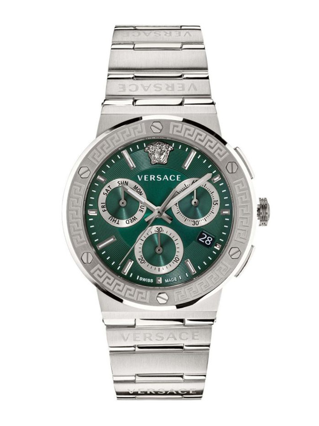 Versace Men Printed Dial & Stainless Steel Bracelet Style Straps Analogue Watch VEZ900121, Green
Versace Men Printed Dial & Stainless Steel Bracelet Style Straps Analogue Watch VEZ900121, Green
