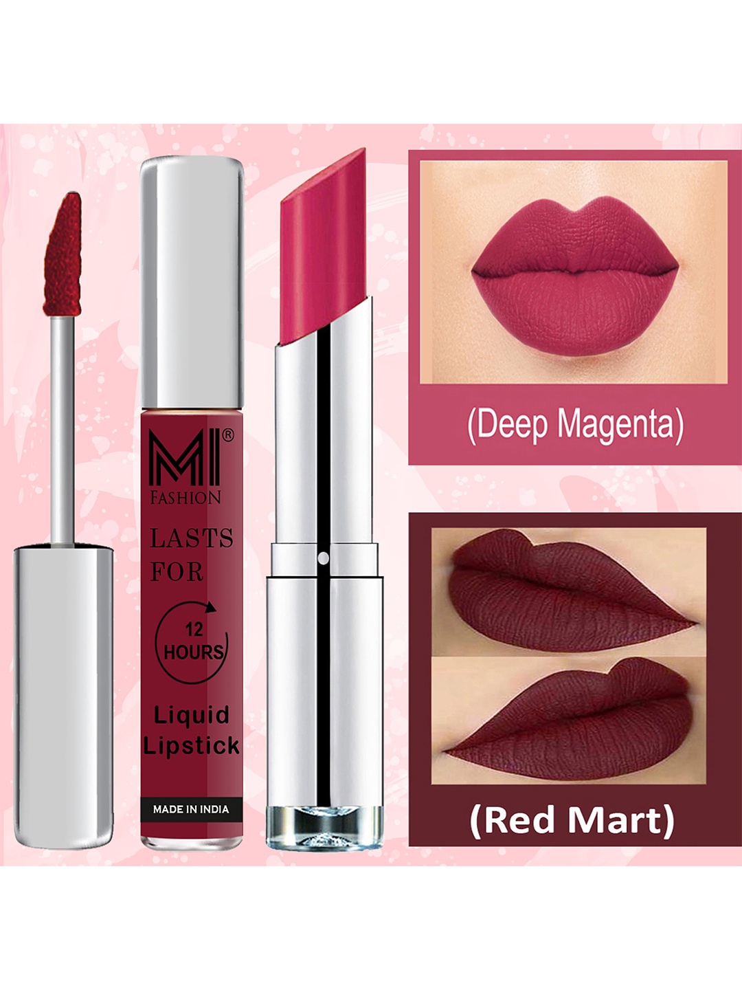 MI FASHION Set of Liquid Lipstick 3.5ml - 01 & Creamy Matte Lipstick 3.5g - 01, Pink
MI FASHION Set of Liquid Lipstick 3.5ml - 01 & Creamy Matte Lipstick 3.5g - 01, Pink