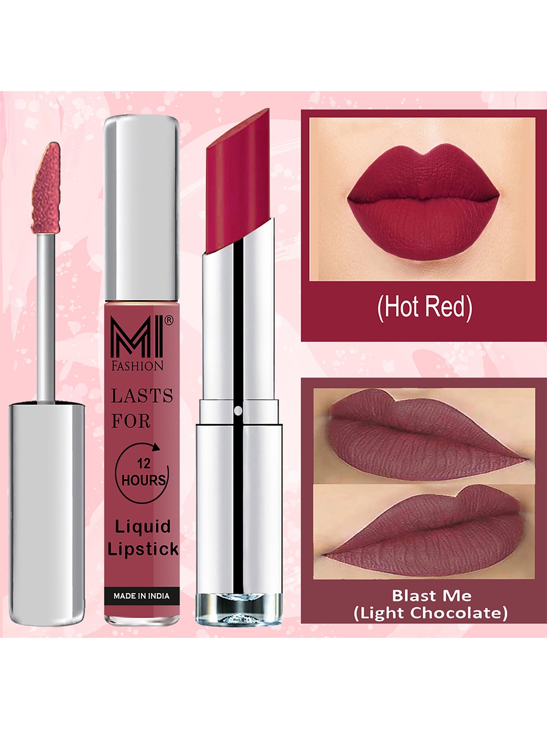 MI FASHION Set of Pout Perfection Liquid Lipstick 3.5 ml & Creamy Matte Lipstick 3.5 g, Magenta
MI FASHION Set of Pout Perfection Liquid Lipstick 3.5 ml & Creamy Matte Lipstick 3.5 g, Magenta
