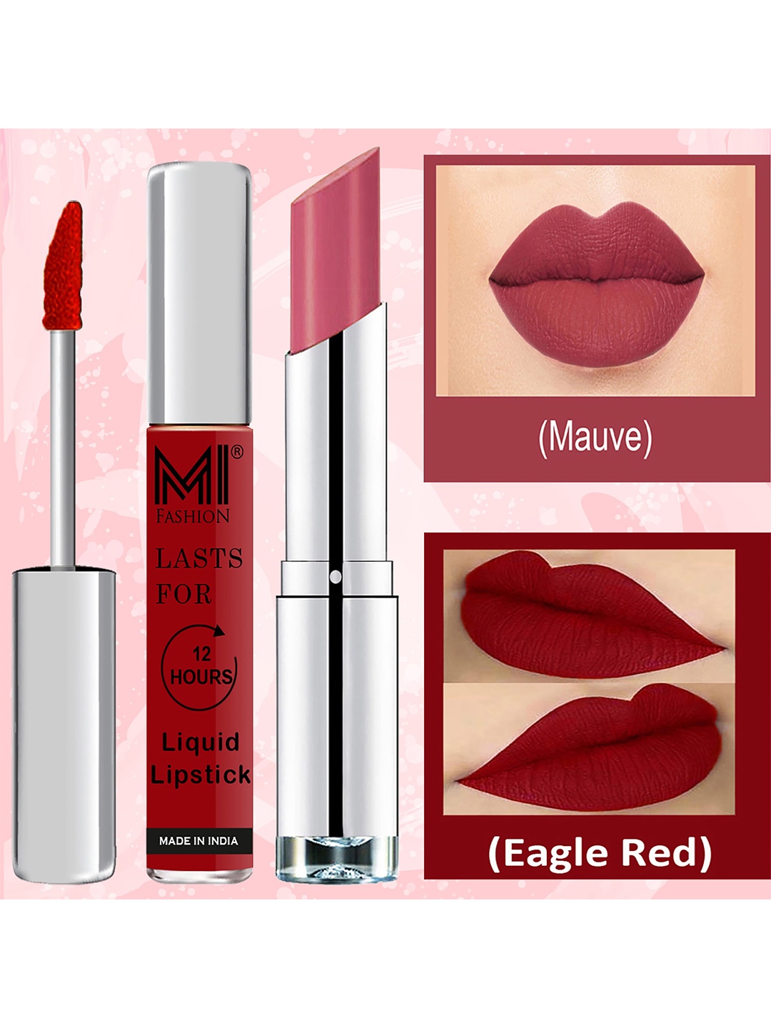 MI FASHION Set of Pout Perfection Liquid Lipstick 3.5ml & Creamy Matte Lipstick 3.5g, Pink
MI FASHION Set of Pout Perfection Liquid Lipstick 3.5ml & Creamy Matte Lipstick 3.5g, Pink