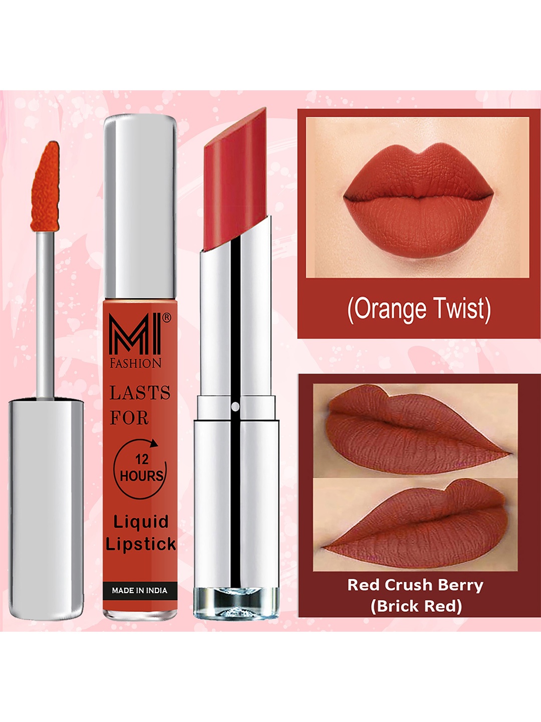MI FASHION Set of Sultry Lips Liquid Lipstick 3.5ml - 13 & Creamy Matte Lipstick 3.5g - 07, Orange
MI FASHION Set of Sultry Lips Liquid Lipstick 3.5ml - 13 & Creamy Matte Lipstick 3.5g - 07, Orange