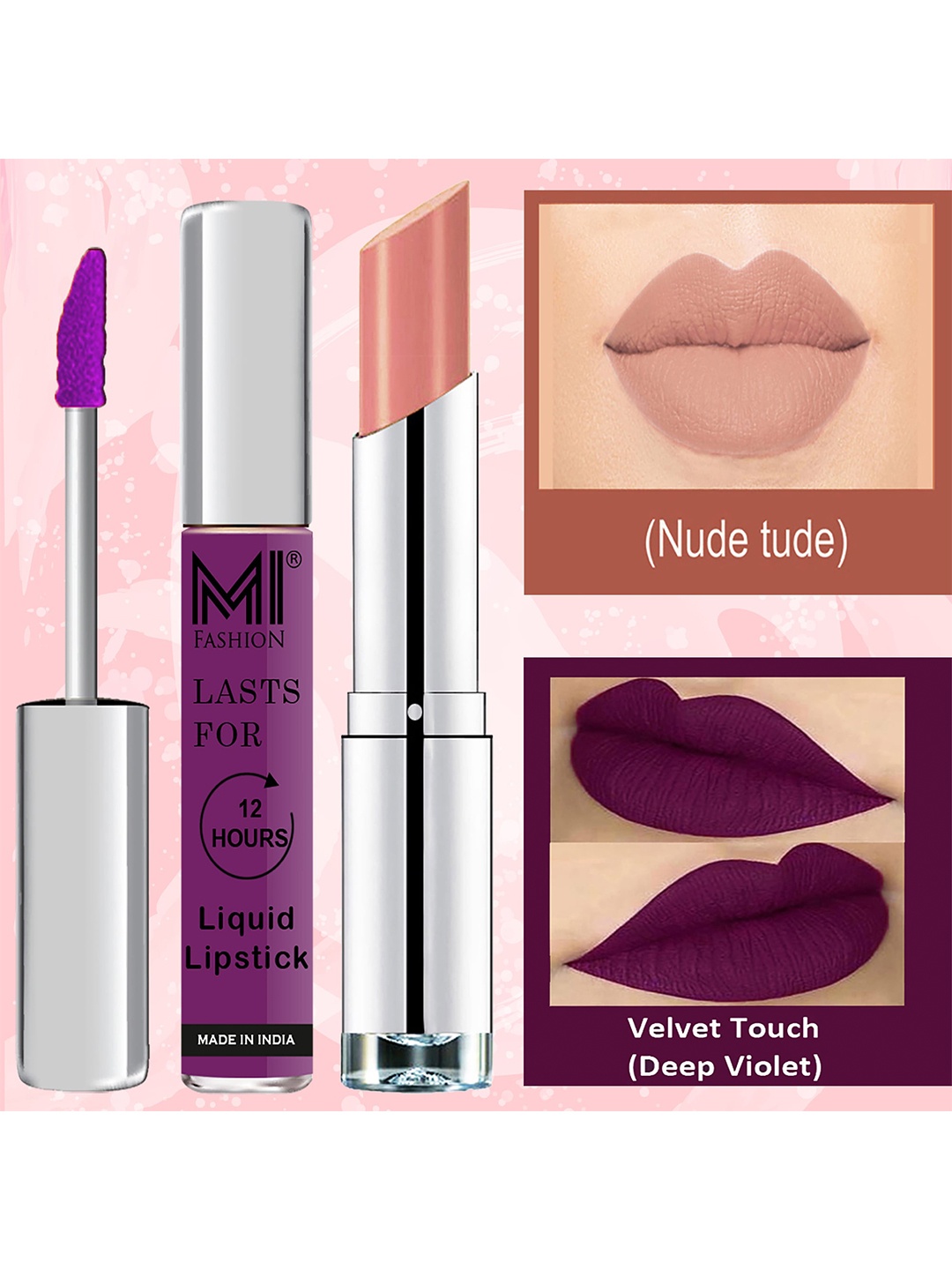 MI FASHION Set of Kiss-Proof Liquid Lipstick 3.5ml - 09 & Creamy Matte Lipstick 3.5g - 25, Purple
MI FASHION Set of Kiss-Proof Liquid Lipstick 3.5ml - 09 & Creamy Matte Lipstick 3.5g - 25, Purple