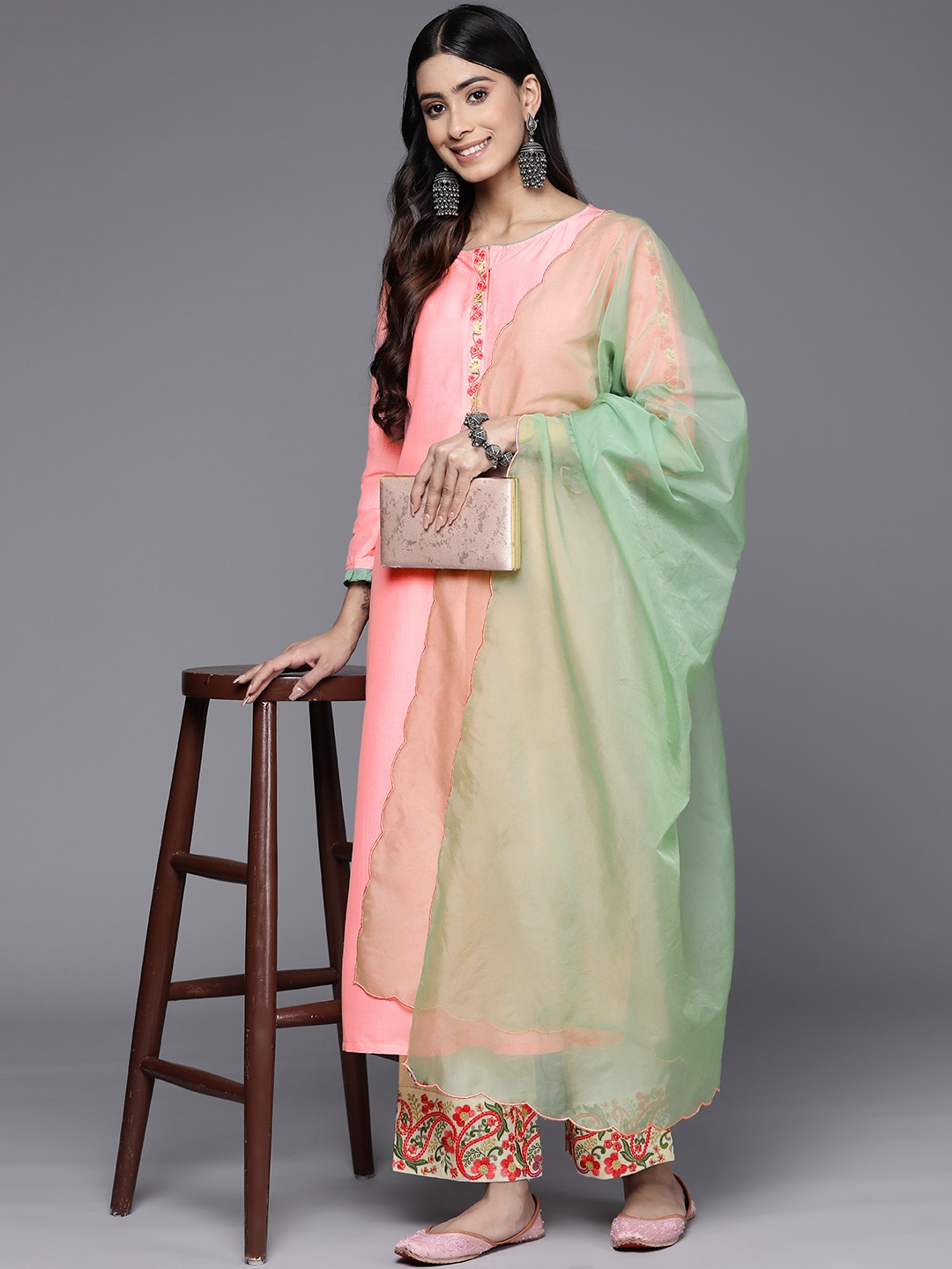 Inddus Women Floral Embroidered Thread Work Kurta with Palazzos & With Dupatta, Pink
Inddus Women Floral Embroidered Thread Work Kurta with Palazzos & With Dupatta, Pink