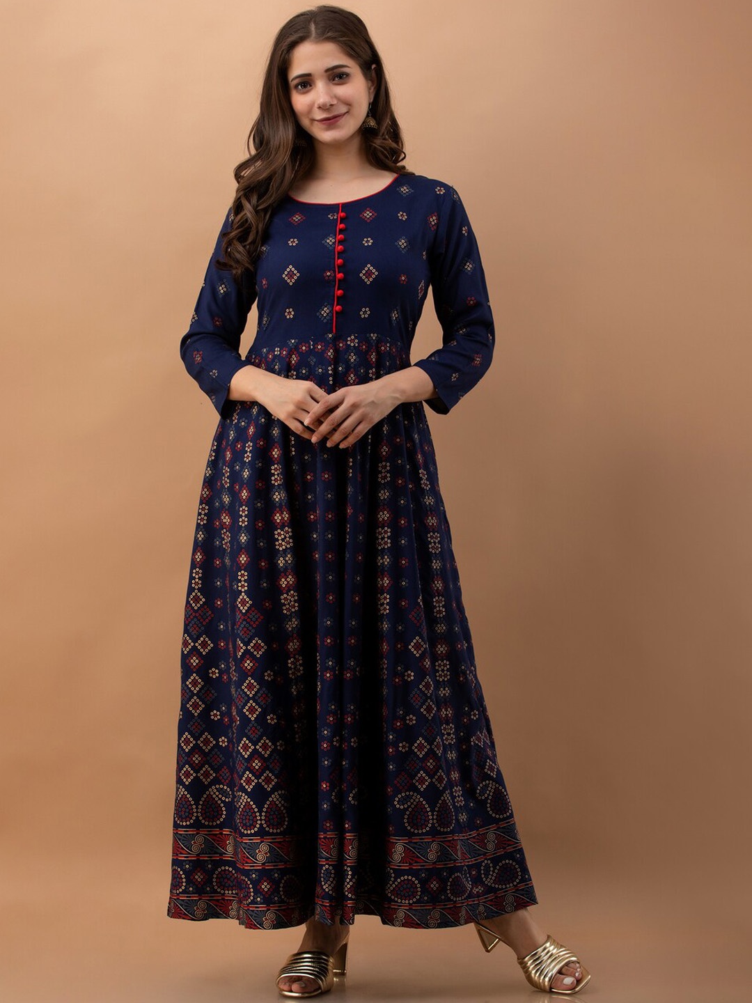PURSHOTTAM WALA Floral Printed Anarkali Kurta, Blue