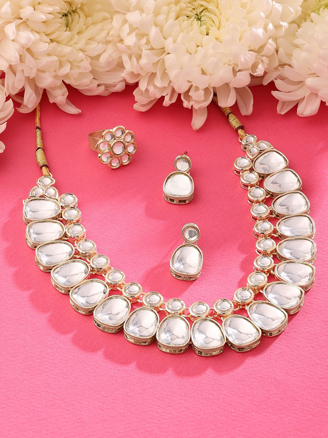 Zaveri Pearls Gold-Plated Kundan Studded Necklace and Earrings & With Finger Ring, White
Zaveri Pearls Gold-Plated Kundan Studded Necklace and Earrings & With Finger Ring, White