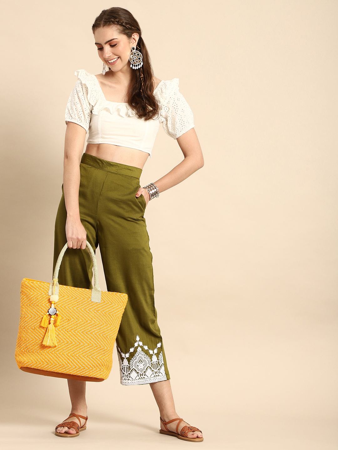 Sangria Yellow Chevron Textured Oversized Shoulder Bag with Mirror Work Tasselled Detail
Sangria Yellow Chevron Textured Oversized Shoulder Bag with Mirror Work Tasselled Detail
