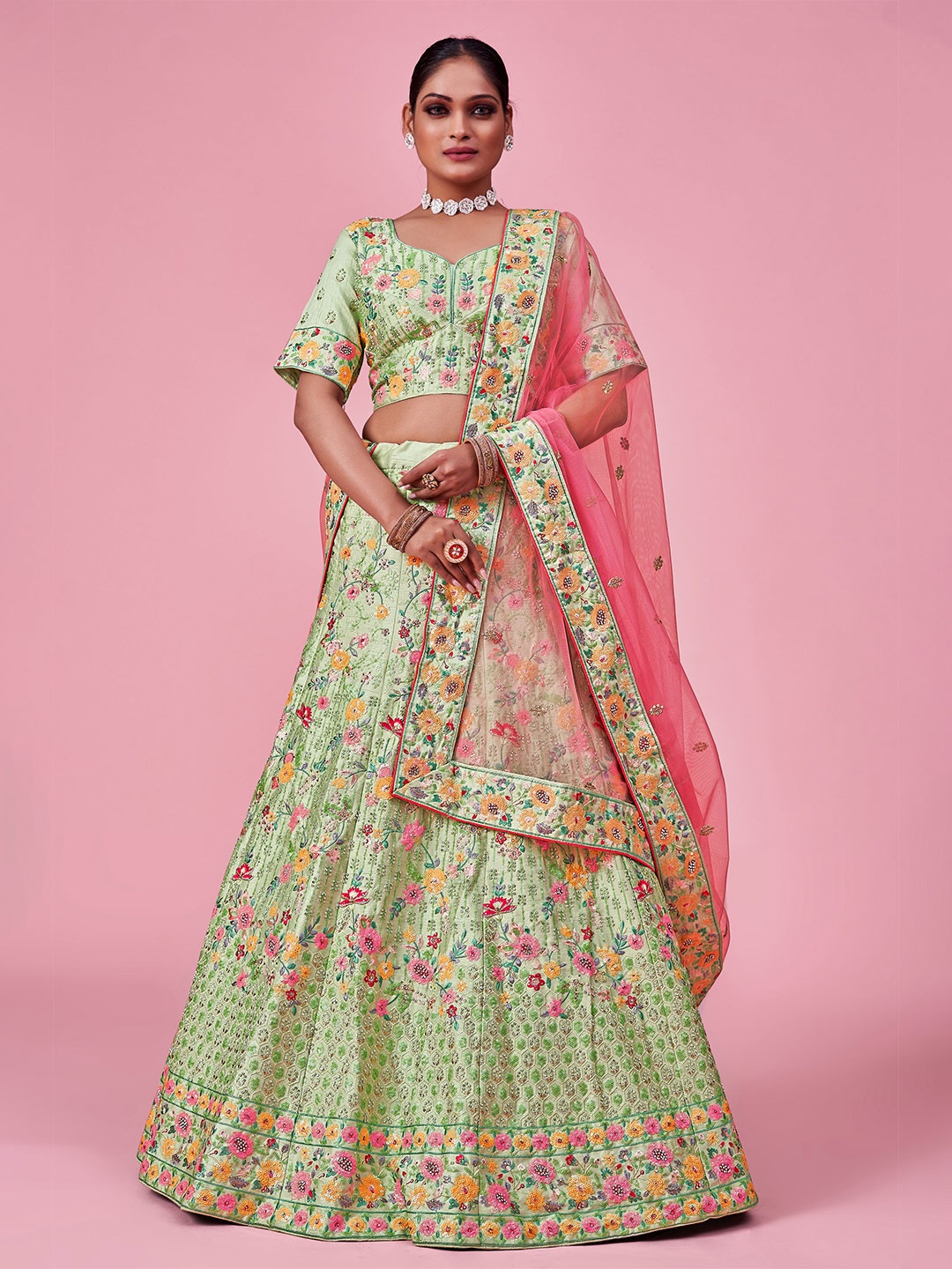 Fusionic Embroidered Thread Work Semi-Stitched Lehenga & Unstitched Blouse With Dupatta, Green
Fusionic Embroidered Thread Work Semi-Stitched Lehenga & Unstitched Blouse With Dupatta, Green