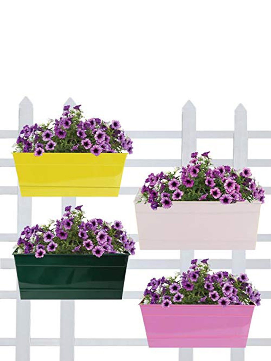 TRUSTBASKET Yellow & Green 4 Pieces Railing Hanging Metal Planters