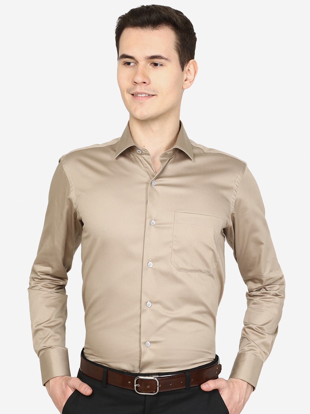 METAL Cotton Slim Fit Formal Shirt, Beige