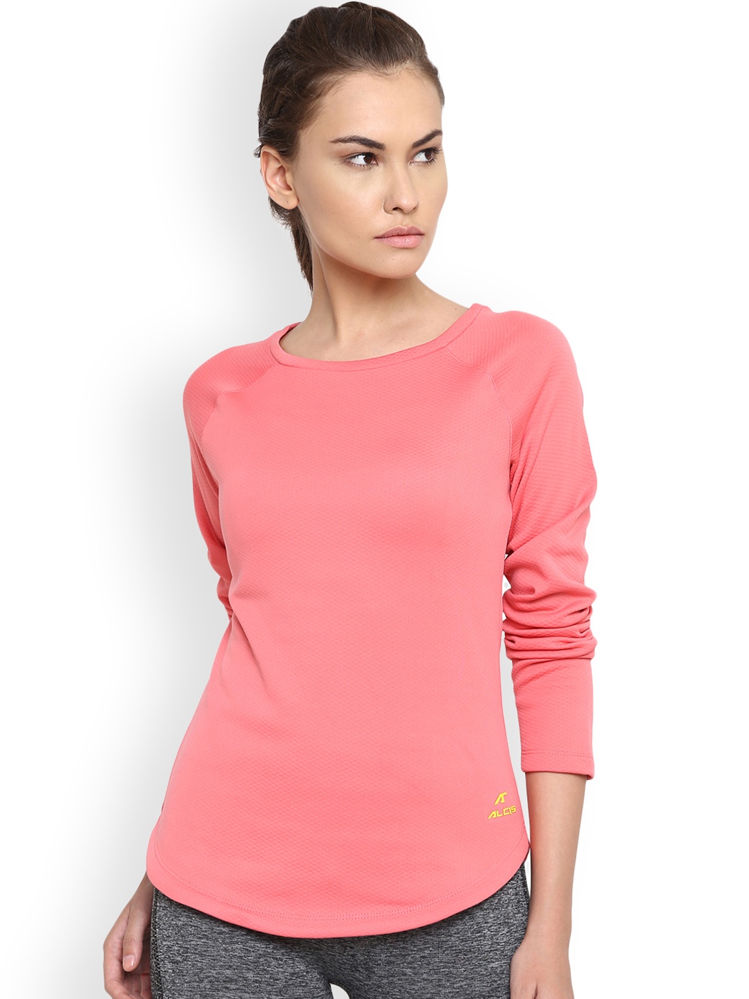 Alcis Women Pink Solid Round Neck T-shirt