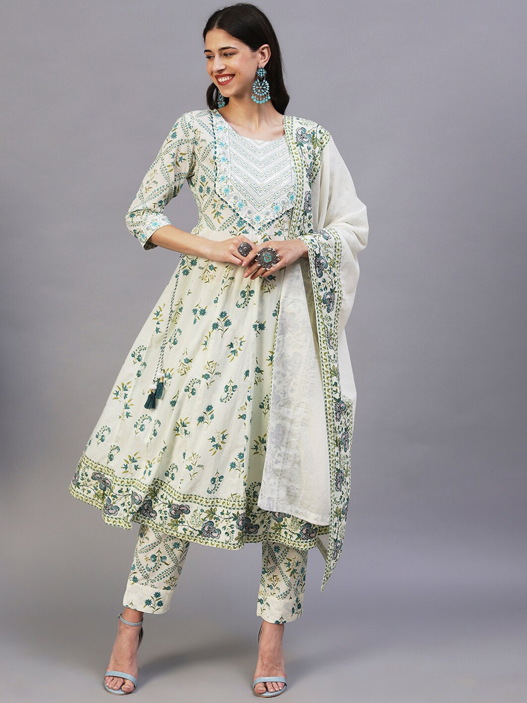 FASHOR Floral Printed Sequinned Pure Cotton Anarkali Kurta with Trousers & Dupatta, Off white
FASHOR Floral Printed Sequinned Pure Cotton Anarkali Kurta with Trousers & Dupatta, Off white