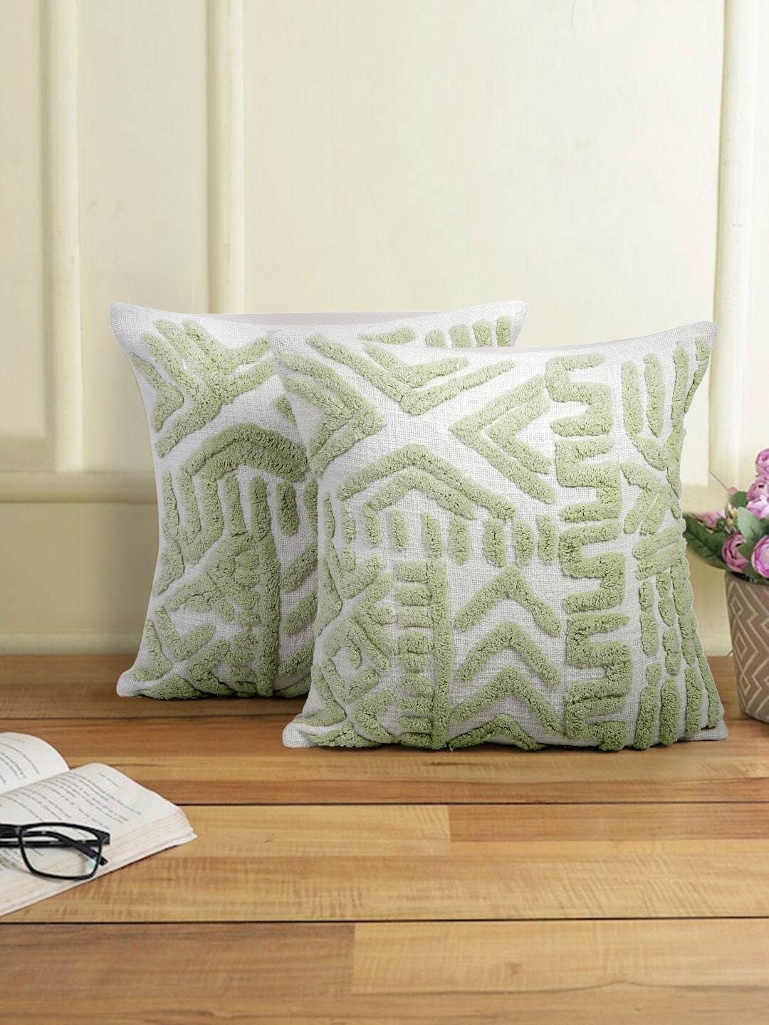 eyda Off White & Green 2 Pcs Self Design Cotton Textured Square Cushion Covers
eyda Off White & Green 2 Pcs Self Design Cotton Textured Square Cushion Covers