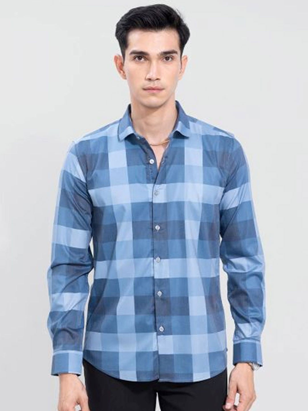 APNISHA Checked Cotton Formal Shirt, Blue
