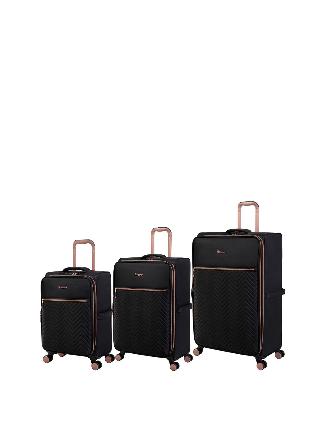 IT luggage Set Of 3 Textured Soft-Sided 360-Degree Rotation Trolley Suitcases, Black
IT luggage Set Of 3 Textured Soft-Sided 360-Degree Rotation Trolley Suitcases, Black
