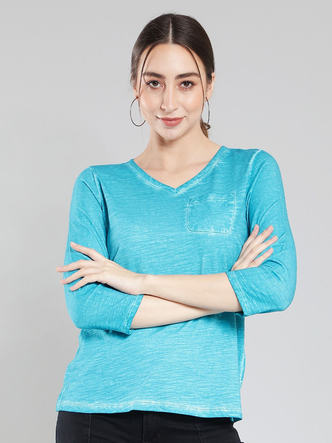 Aditi Wasan V-Neck Dyed T-shirt, Blue