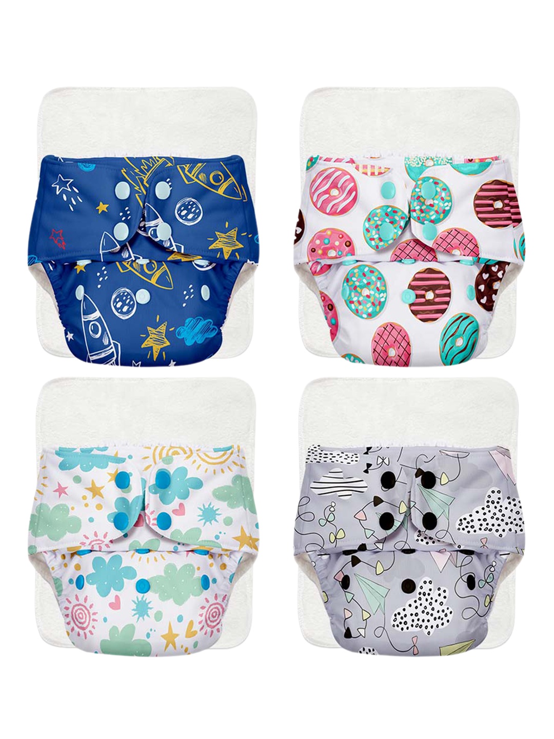 SuperBottoms Infants Set Of 4 Adjustable Reusable Printed Cloth Diaper with Quick Dry Pad, White
SuperBottoms Infants Set Of 4 Adjustable Reusable Printed Cloth Diaper with Quick Dry Pad, White