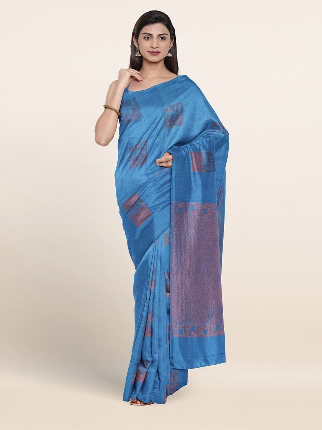 Pothys Ethnic Motifs Woven Design Zari Silk Cotton Saree, Blue 
Pothys Ethnic Motifs Woven Design Zari Silk Cotton Saree, Blue