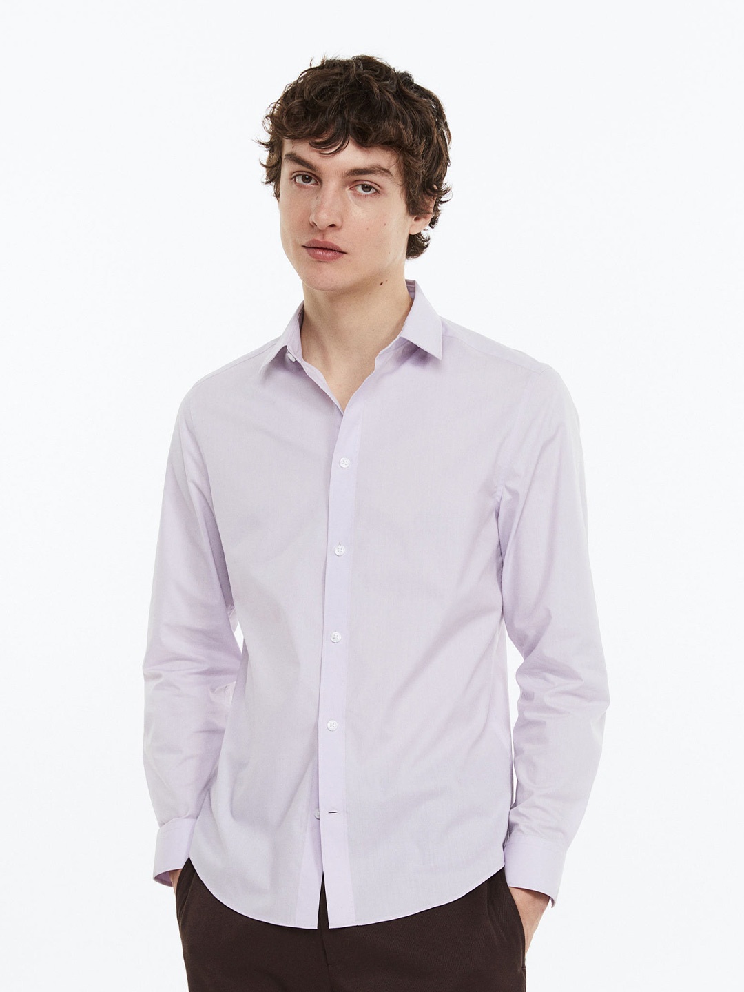 H&M Slim Fit Easy-Iron Shirt, Purple